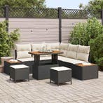vidaXL Tuinbankenset met kussen met opslag 8 pcs Zwart Poly, Verzenden, Nieuw, Rotan, 8 zitplaatsen