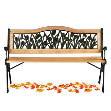 Tuinbank Hout IJzer | 123,5cm | Nieuw | Scherpe Prijs, Ophalen of Verzenden, Nieuw, Hout, Inklapbaar
