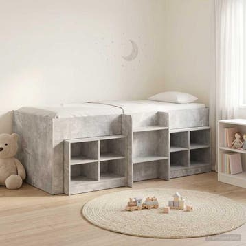 vidaXL Loft Bed Frame met Kast met plank 3 st Betongrijs, Verzenden, Nieuw, Grijs, Hout