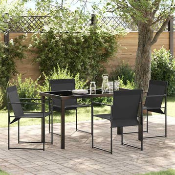 vidaXL Tuin eettafelset 5 st Zwart Textilene en staal, Verzenden, Nieuw, Textileen, 5 zitplaatsen