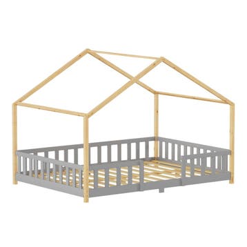 Kinderbed Treviolo huisbed 140x200 cm lichtgrijs en naturel, Verzenden, Nieuw