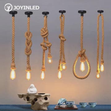 Industriële Vintage Houten Touw Hanglamp E27 - Sfeervolle Ve, Verzenden, Nieuw