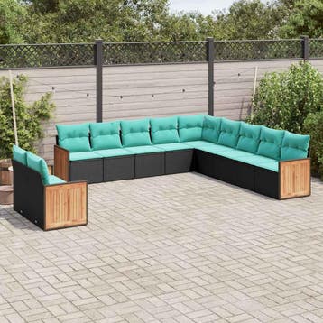 vidaXL 11-delige tuinbankset met kussens, zwart polyrotan, Verzenden, Nieuw