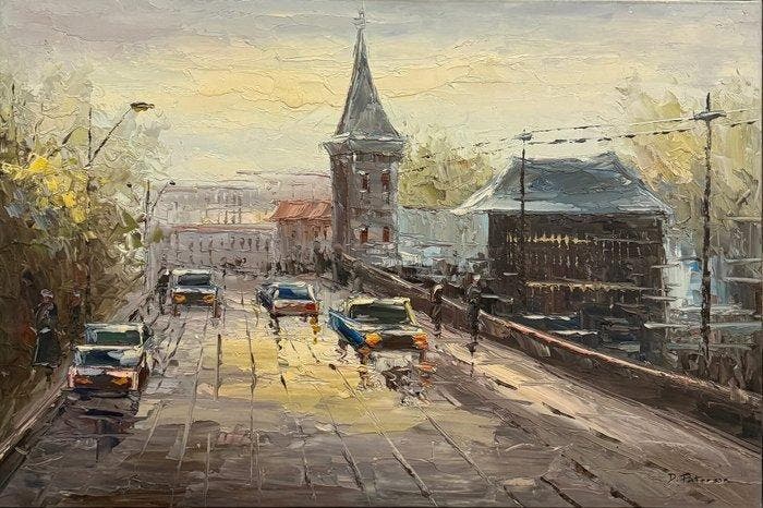 Ecole française (Xxe ) - La ville au bord de fleuve, Antiek en Kunst, Kunst | Schilderijen | Klassiek
