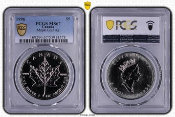 Canada 1 oz Maple Leaf 1996 PCGS MS67 gecertificeerd, Verzenden, Noord-Amerika, Losse munt, Zilver