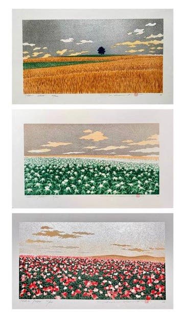 Hills 1 Wheat, Hills 2 Poppies, Hills 3 Potatoes. - Papier -, Antiek en Kunst