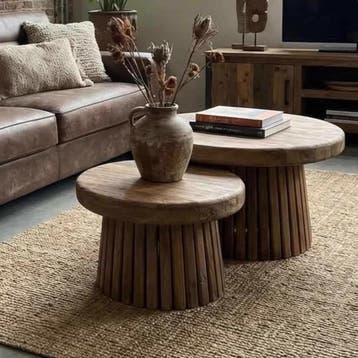 Salontafel set Veva massief teakhout 80 en 60 cm | World of, Ophalen of Verzenden, Nieuw