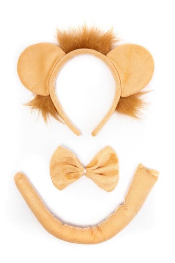 KIMU® Leeuw Beige Haarband Oren Strik Staart Diadeem Set Lic, Ophalen of Verzenden, Nieuw, Carnaval, Accessoires