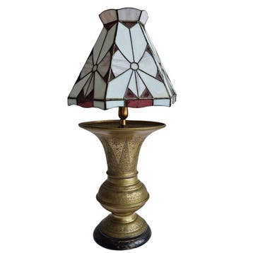 Vaas gemonteerde lamp - Messing, Glas in Lood - Motief en