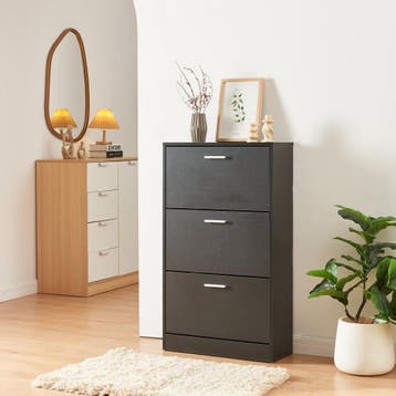 Schoenenkast Sykkylven 3 kleppen zwart 103x60x24 cm [en.casa, Huis en Inrichting, Verzenden, Nieuw