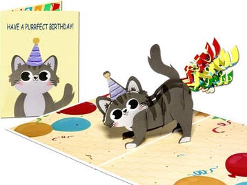 Supergrappige verjaardagskaart met spinnende confetti poes!, Verzenden, Nieuw