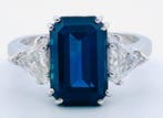 Ring - 18 karaat Witgoud Saffier - Diamant, Sieraden, Tassen en Uiterlijk, Ringen, Nieuw