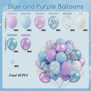 40x 12 inch Latex Ballonnen Set - Sneeuwvlok, Paars & Blauw, Verzenden, Nieuw