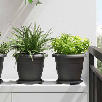 vidaXL Plantenpotten 24 st Zwart Ø 22 x 18 cm Kunststof, Kunststof, Minder dan 30 cm, Verzenden, Minder dan 60 cm