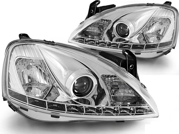 Koplampen Opel Corsa C 01-06 Devil Eyes real DRL LED Chroom, Auto-onderdelen, Overige Auto-onderdelen, Ophalen of Verzenden