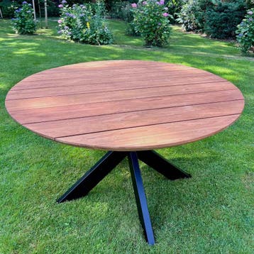 Ronde tuintafel met stalen kruispoot -  130 cm doorsnee, Tuin en Terras, Ophalen of Verzenden, Nieuw