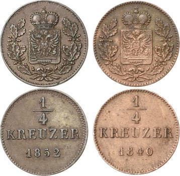 1/4 Kreuzer 1840 en 1852, Schwarzburg-rudolstadt Friedric..., Verzenden