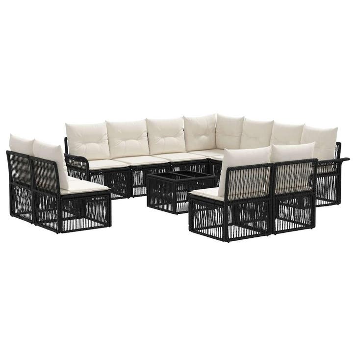 vidaXL Tuinbankenset 12 pcs Zwart poly rattan, Tuin en Terras, Tuinsets en Loungesets, Nieuw, 2 zitplaatsen, Verzenden