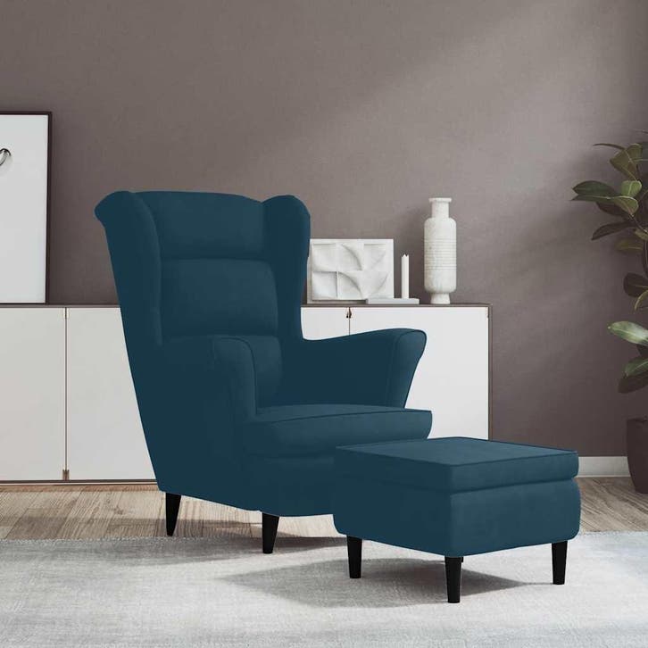 vidaXL Fauteuil met voetenbank fluweel blauw, Huis en Inrichting, Fauteuils, Nieuw, Verzenden