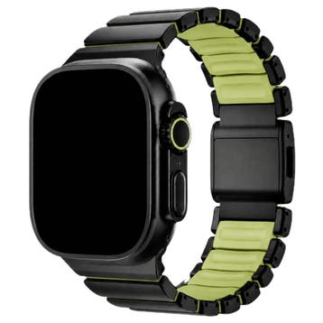 Apple Watch bandje Ember - staal - zwart groen - Zwart / 44, Verzenden, Nieuw