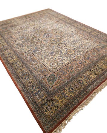 XXL Groot Perzisch tapijt Kirman 414x306 wollen vloerkleed, Blauw, 200 cm of meer, Ophalen of Verzenden, Zo goed als nieuw