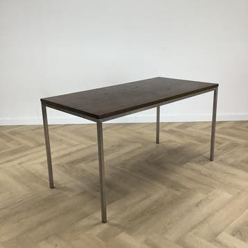 kantinetafel 150x70 cm,  Bruin blad - chroom, Ophalen of Verzenden, Gebruikt, Bureau