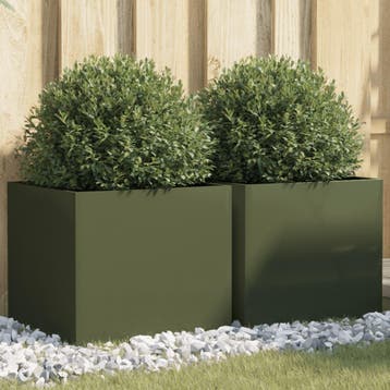 vidaXL Plantenbakken 2 st 42x40x39 cm staal olijfgroen, Verzenden, Nieuw, Metaal