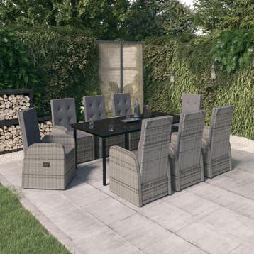 vidaXL 9-delige Tuinset met kussens grijs, Tuin en Terras, Verzenden, Nieuw, 8 zitplaatsen, Tuinset