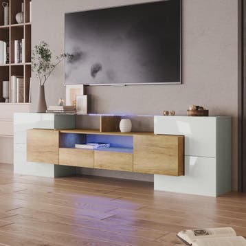 Modern TV meubel 200cm hoogglans wit met LED verlichting en, Verzenden, Nieuw