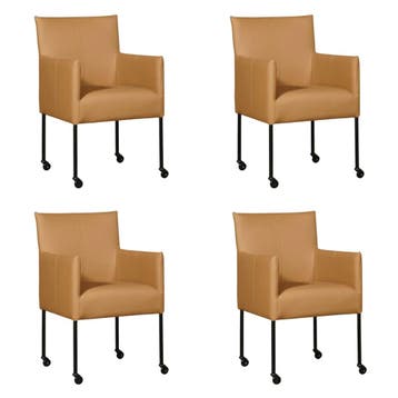 Set van 4 Leren eetkamerstoelen Desire - Toledo Camel, Huis en Inrichting, Ophalen of Verzenden, Nieuw, Leer, Vijf, Zes of meer stoelen