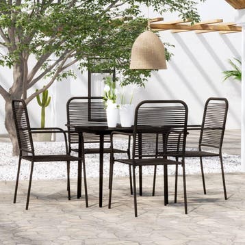 vidaXL 5-delige Tuinset zwart, 4 zitplaatsen, Verzenden, Nieuw, Rvs