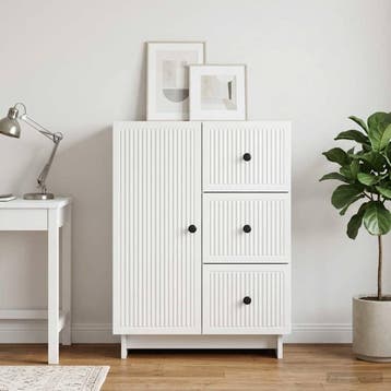 vidaXL Dressoir met lade Hoogglans Wit 66 x 34,5 x 90 cm, Verzenden, Nieuw, Overige houtsoorten, Minder dan 50 cm
