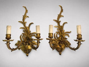 Wandlamp (2) - Verguld brons - Paar Rococo / Louis XV, Antiek en Kunst
