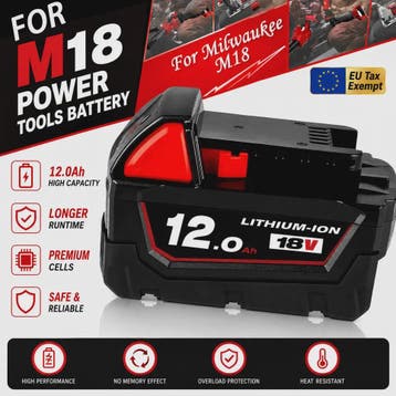 18V Lithium-Ion Accu voor Milwaukee M18 - Hoge Capaciteit 12, Verzenden, Nieuw