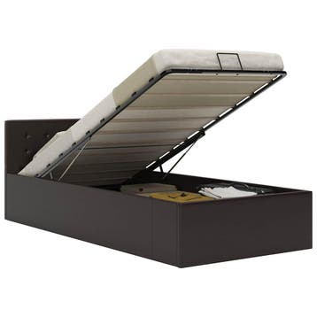 vidaXL Bedframe met opbergruimte hydraulisch kunstleer grijs, Overige materialen, 90 cm, Eenpersoons, Verzenden