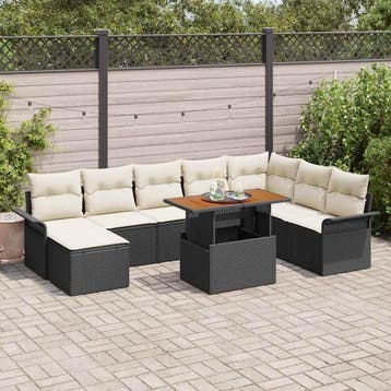 vidaXL Tuin Sofa Set 9 st Zwart Poly riet, Verzenden, Nieuw, Rotan, Meer dan 8 zitplaatsen