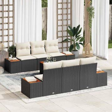 vidaXL Tuinbankenset 7 st Zwart Poly riet, Verzenden, Nieuw, Rotan, 7 zitplaatsen