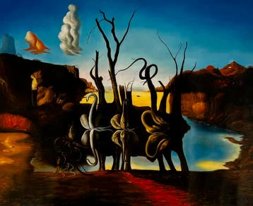 Weerspiegelingen van Olifanten – Handgeschilderd Dali, Ophalen of Verzenden, Nieuw