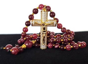 Granaat – Christelijke halsketting - Kruis met, Antiek en Kunst