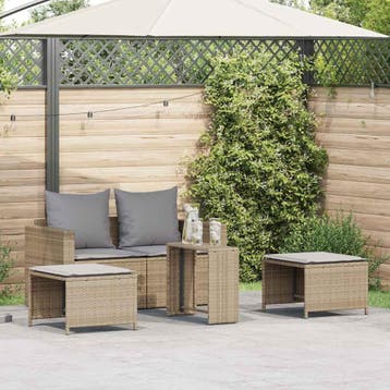 vidaXL 5-delige Tuinbankstel met kussens stapelbaar beige, Verzenden, Nieuw