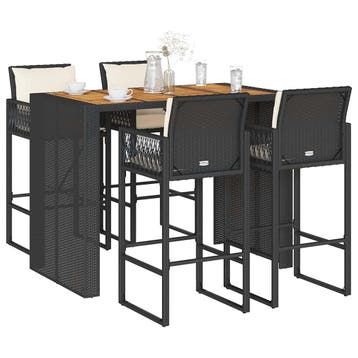 vidaXL 5-delige Tuinbarset met kussens poly rattan acacia, Verzenden, Nieuw, 4 zitplaatsen