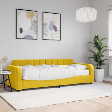 vidaXL Slaapbank met matras 80x200 cm fluweel geel, Eenpersoons, Verzenden, Nieuw, 80 cm
