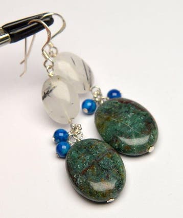 925 zilver - rutielkwarts, chrysocolla, blauwe turkoois -, Verzamelen