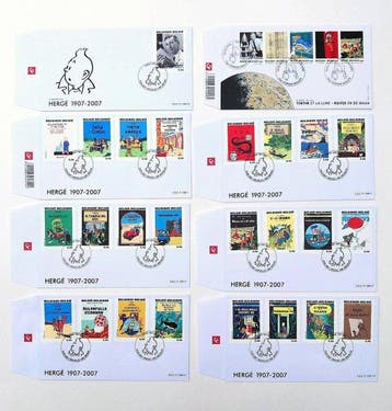 Tintin - 1 Filatelistische set van 8 enveloppen - Hergé /, Nieuw