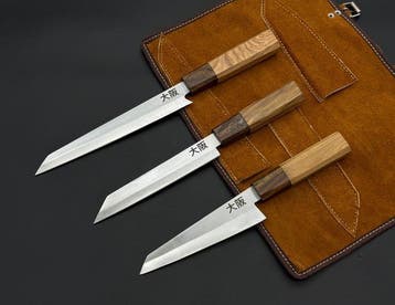 Japanese Style Kitchen Knife SET With Leather BAG Included -