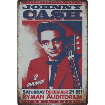 Wandbord Concert Bord - Johnny Cash Nashville 1957, Ophalen of Verzenden, Nieuw, Poster, Artwork of Schilderij