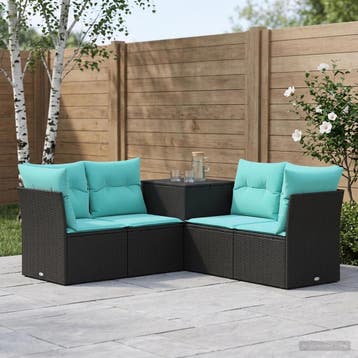 vidaXL Bankstel 5 st Zwart en Blauw Poly Rattan en Staal, Verzenden, Nieuw