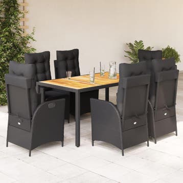 vidaXL 7-delige Tuinset met kussens poly rattan zwart, Verzenden, Nieuw, 6 zitplaatsen, Tuinset