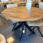 Nieuwe ronde eettafel mangohout matrixpoot zwart metaal SALE, Huis en Inrichting, Tafels | Eettafels, Rond, Nieuw, Vijf personen of meer