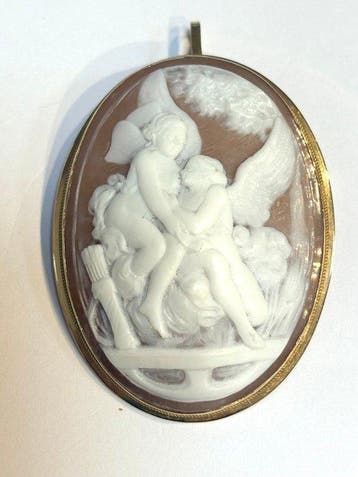 Broche - 18 karaat Geel goud - Camee schelp sardoniet